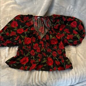 Old Navy Black and Red Floral Blouse